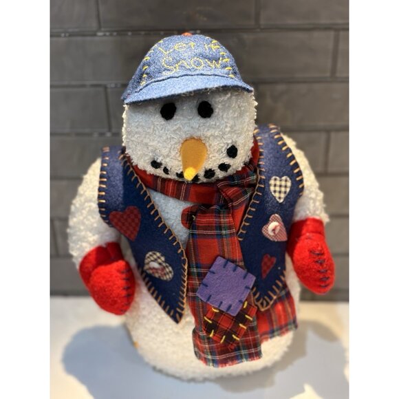 Patchwork Snowman Plush Christmas Weighted International Silver Co Let it Snow - Picture 1 of 9